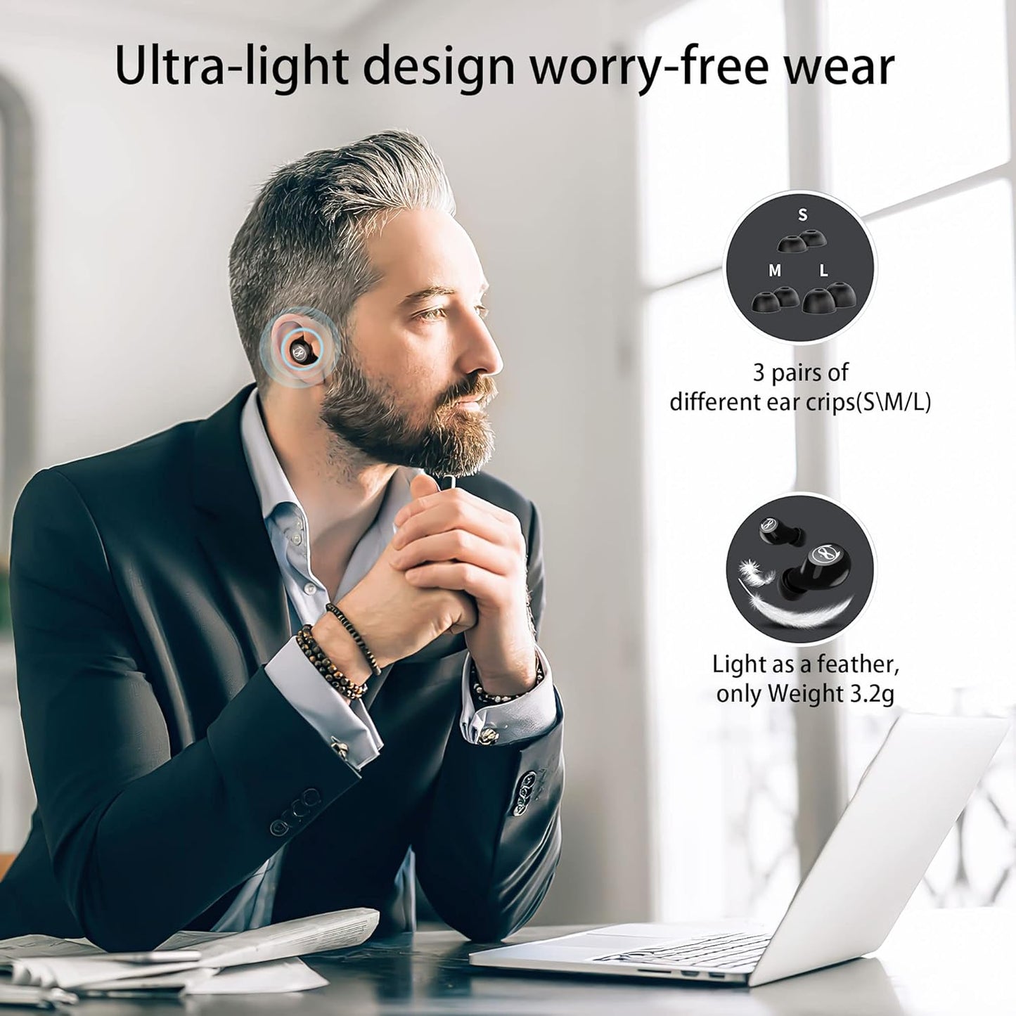 Gray Wireless Bluetooth 5.0 Earbuds, B88-1, IPX5 Waterproof, 36H Playtime, Built-In Mic, LED Display, USB-C, for Kids, Boys, Adults, Gaming