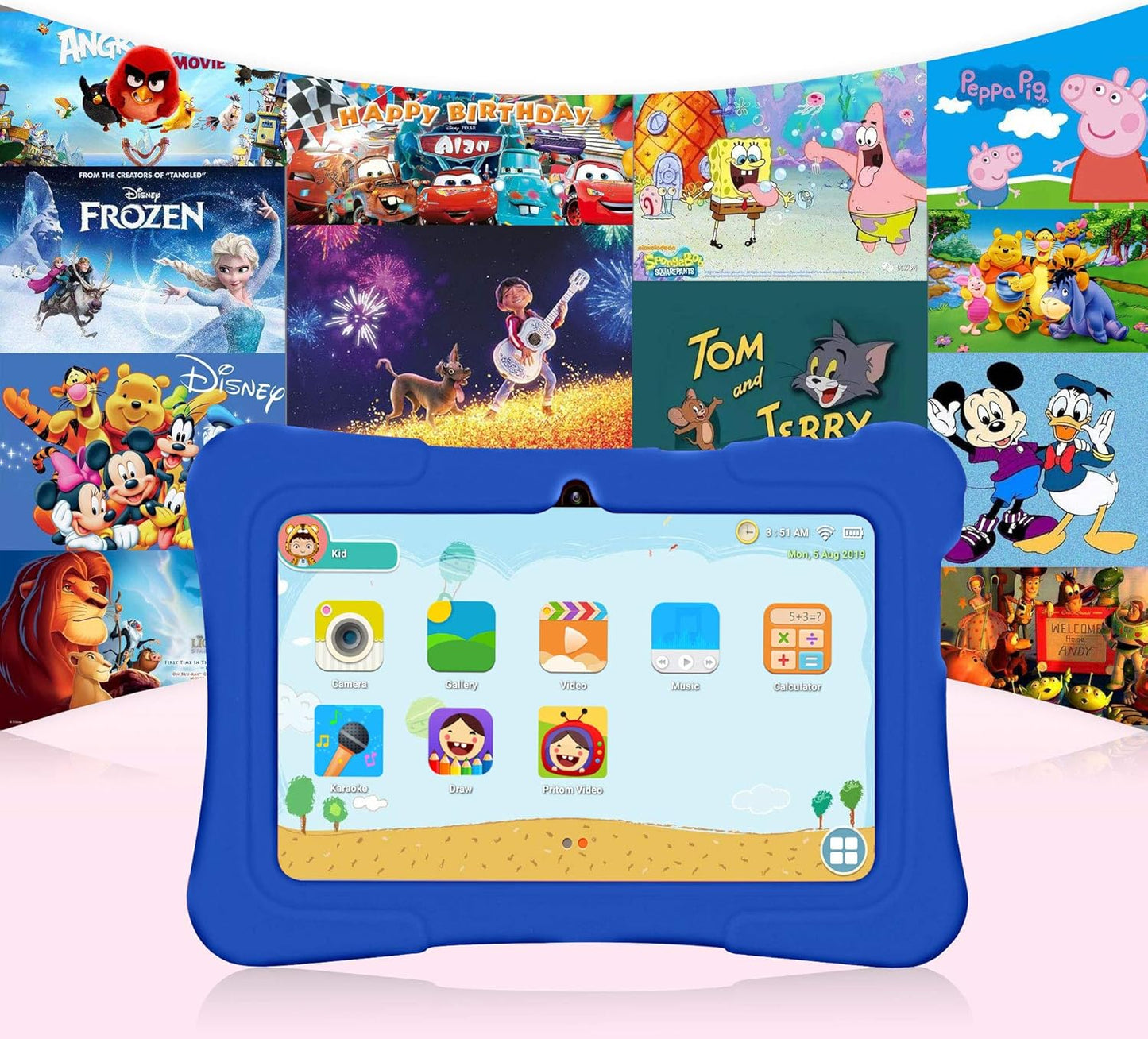 7 Inch Kids Tablet, Quad Core Tablet Android, 32 GB ROM, Wifi, Bluetooth, Dual Camera, Educationl, Games, Parental Control, Kids Software Pre-Installed with Kids-Tablet Case, Blue
