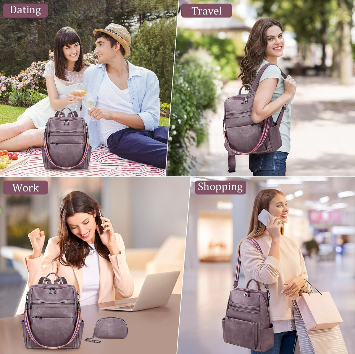 Leather Backpack Purse for Women Designer Ladies Shoulder Bag Fashion Faux Work Travel Handbags