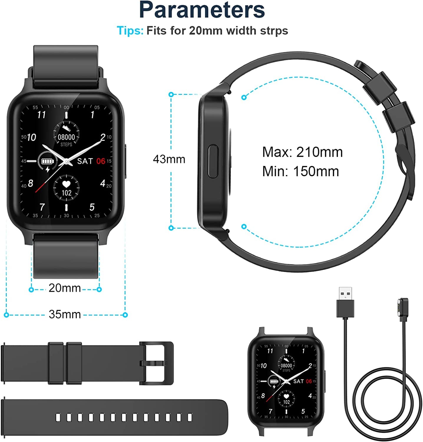 Smart Watch for Android Phones 1.69" Touch Screen Smart Watches for Women Men Smartwatch Fitness Watches with Heart Rate Monitor Sleep Tracker Calorie Pedometer Sports Activity Fitness Tracker