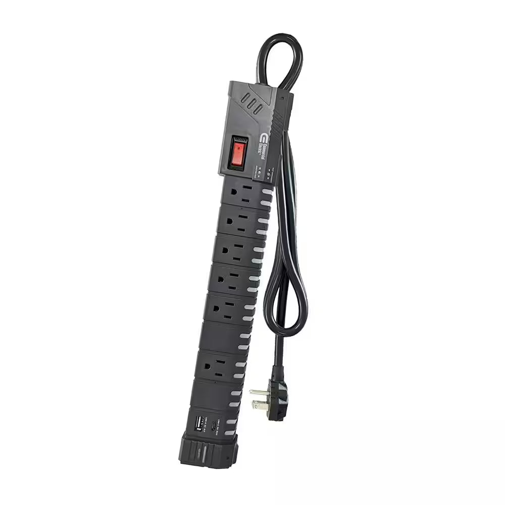 6 Ft. 6-Outlet RGB Gaming Surge Protector with 1 USB-A and 1 USB-C, Black
