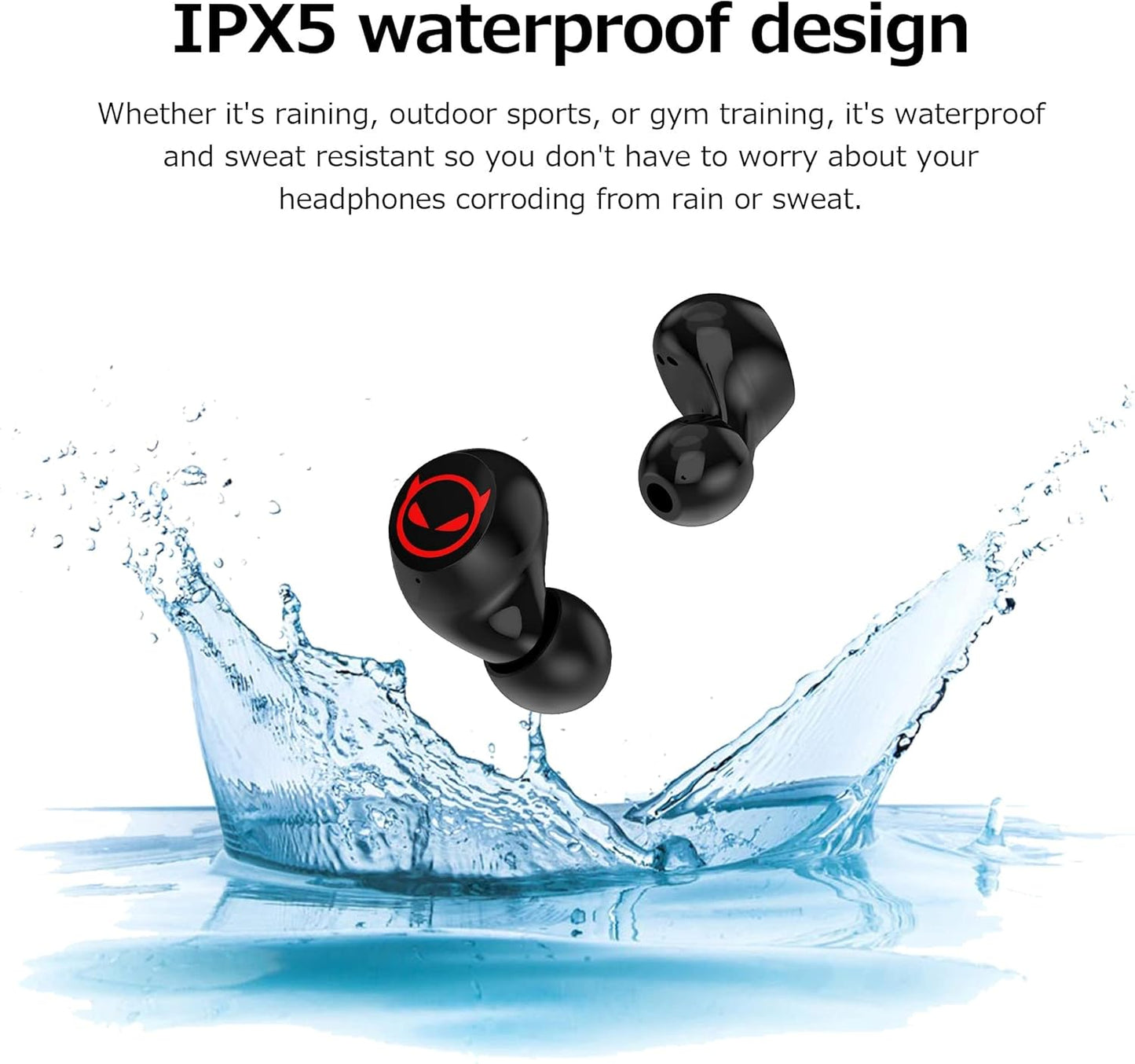 Bluetooth 5.1 Wireless Earbuds, IPX5 Waterproof Stereo Headphones with Mic and Touch Control, in Ear Noise Reduction Sports Earphones with Wireless Charging Case