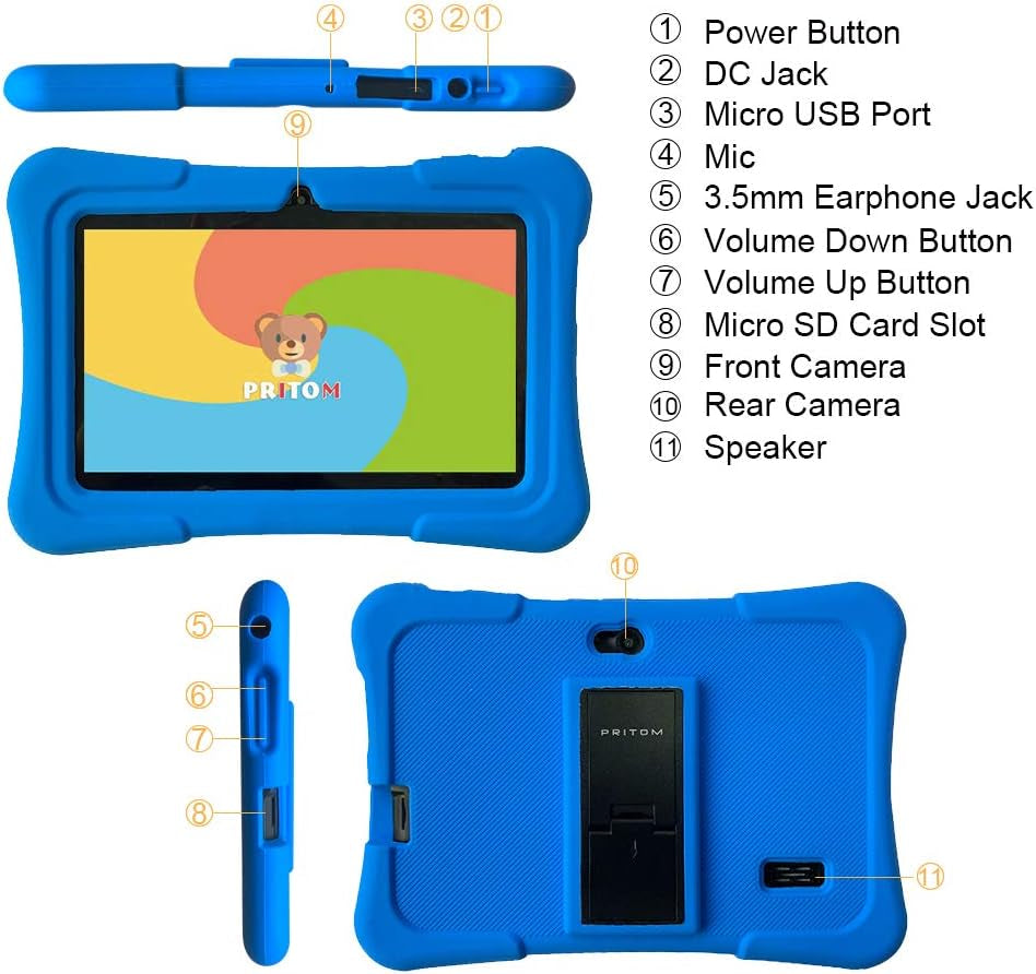 7 Inch Kids Tablets, Androdi 13 Tablet for Toddler, 32GB, Wifi, Educationl, Games,Parental Control, Kids Software Pre-Installed with Kids-Tablet Case, Great Size, Dark Blue