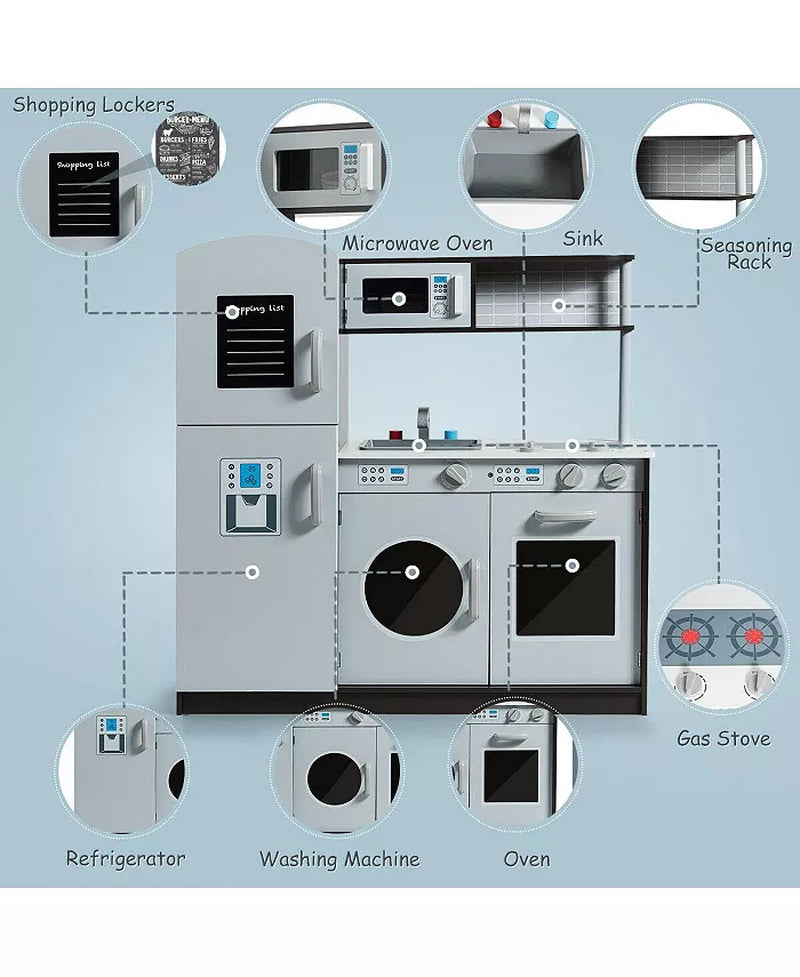 Kids Pretend Play Kitchen Cooking Set with Simulated Sound