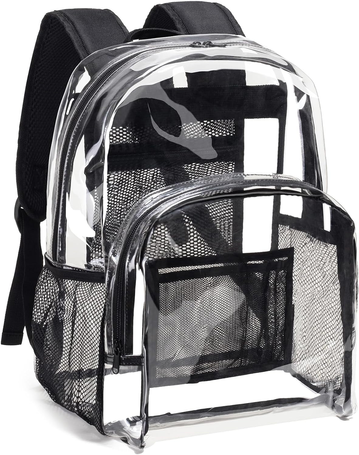 Clear Backpack Heavy Duty PVC Transparent Backpack with Reinforced Strap Stitches & Large Capacity for College Workplace Security - Black