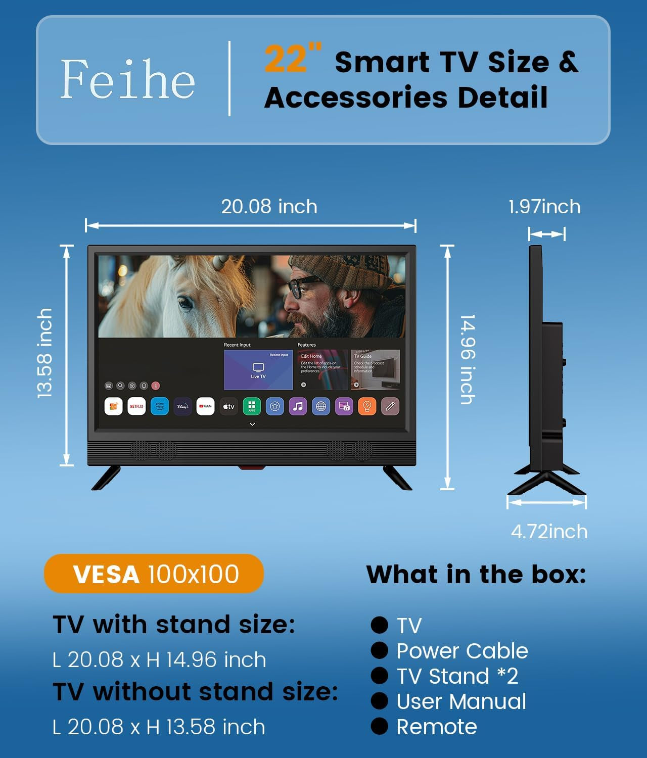 22-Inch Small Smart TV Full HD 1080P | Kitchen Smart TV, Flat Screen Television with Loud Dual Stereo Speakers, 178° Viewing & Wi/Fi (22, Inches)