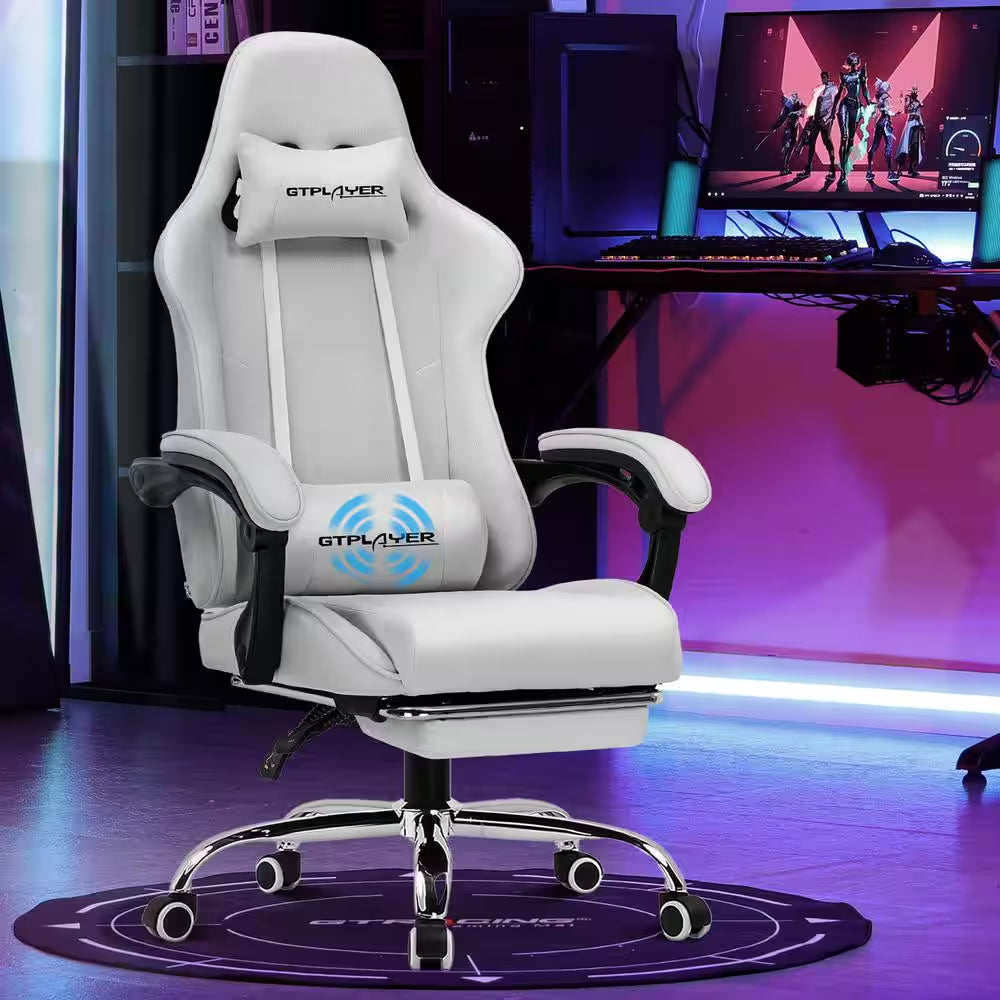 Fabric Gaming Chair Adjustable Height Computer Chair Light Gray Game Chair with Footrest, Headrest