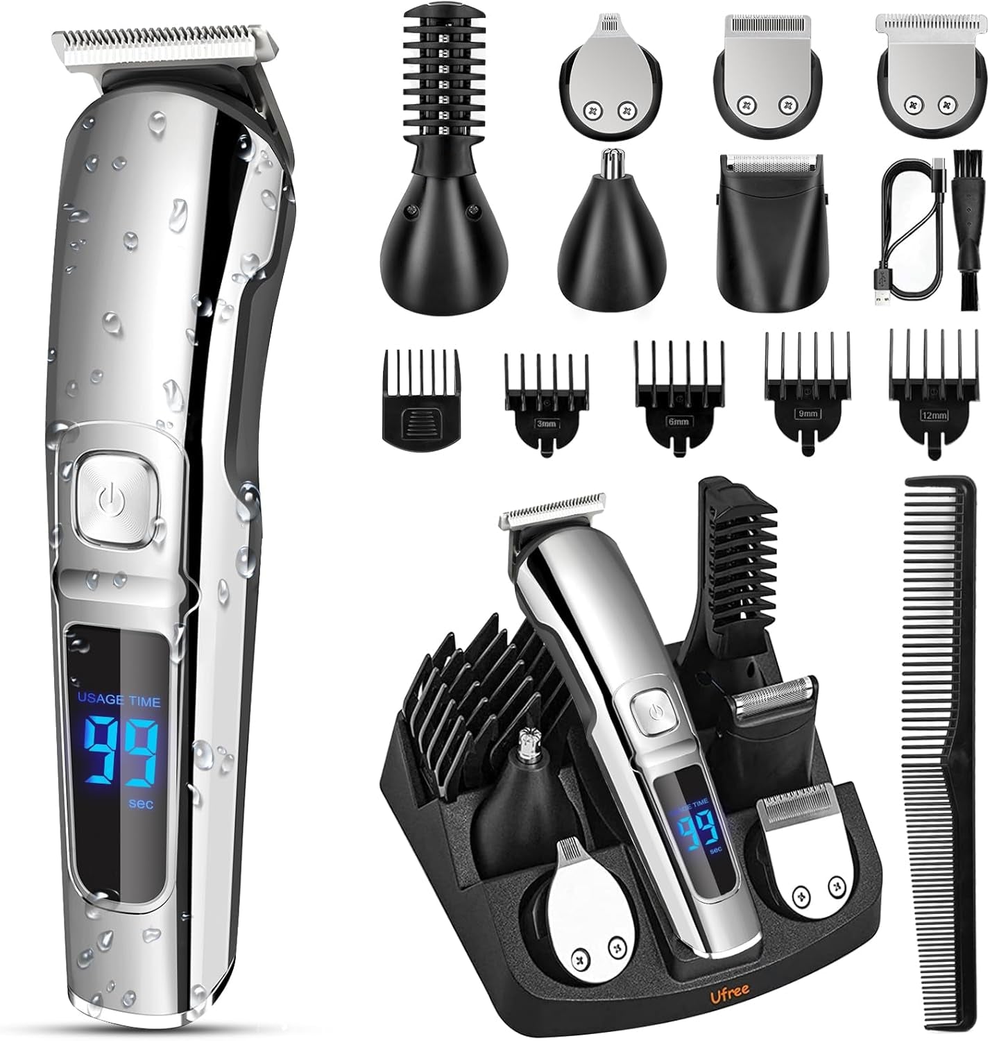 Beard Trimmer for Men | Waterproof Electric Razor & Hair Clipper Grooming Kit Fo