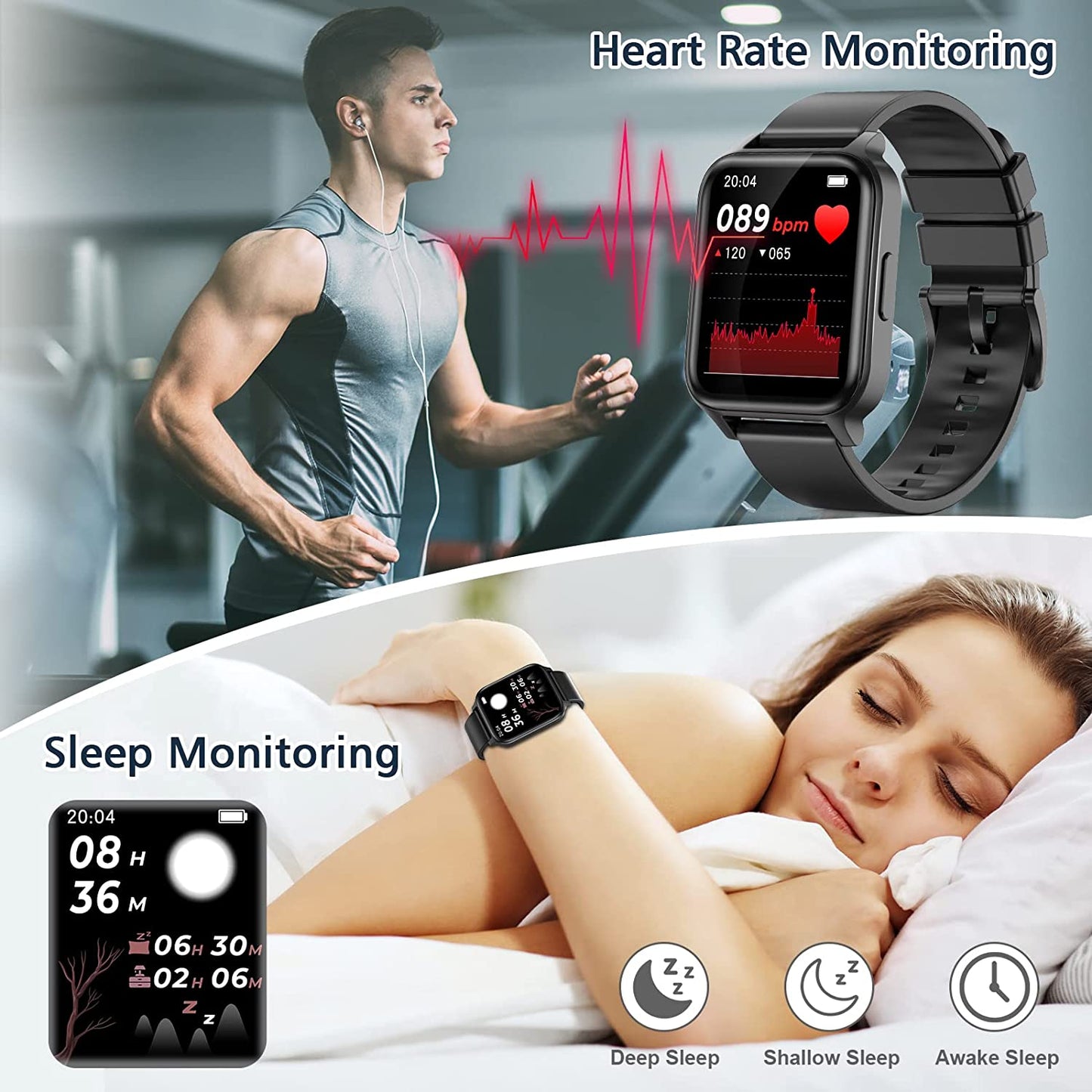 Smart Watch for Android Phones 1.69" Touch Screen Smart Watches for Women Men Smartwatch Fitness Watches with Heart Rate Monitor Sleep Tracker Calorie Pedometer Sports Activity Fitness Tracker