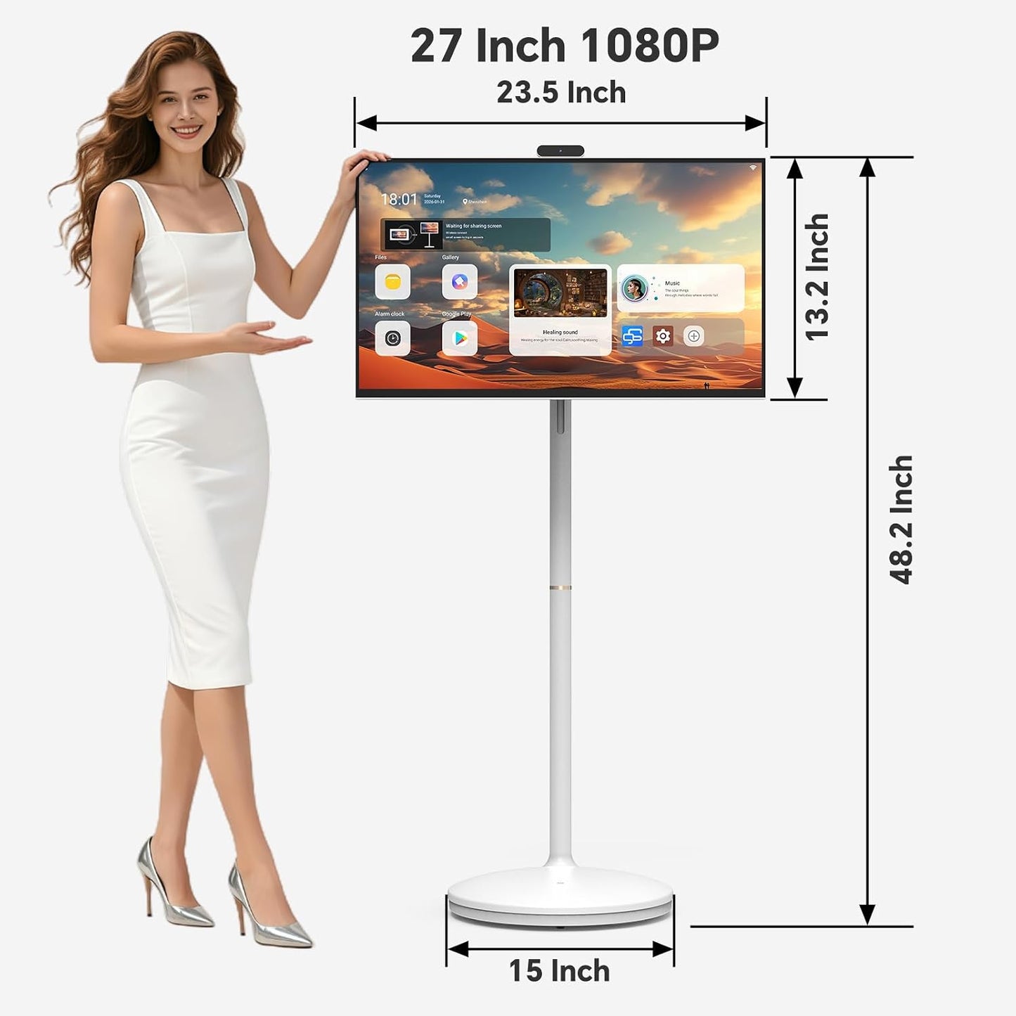 27" FHD Smart Portable TV on Wheels