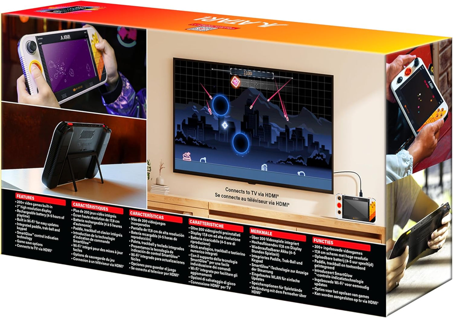 Atari Gamestation Go: Rechargeable Battery, over 200+ Preloaded Retro Video Games Including Pac-Man, Recharged, & Balls of Steel, Wi-Fi, Smartglow, 7 Inch Display