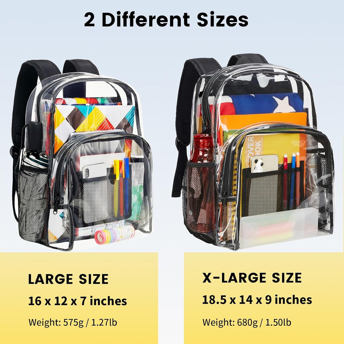 Clear Backpack Heavy Duty PVC Transparent Backpack with Reinforced Strap Stitches & Large Capacity for College Workplace Security - Black