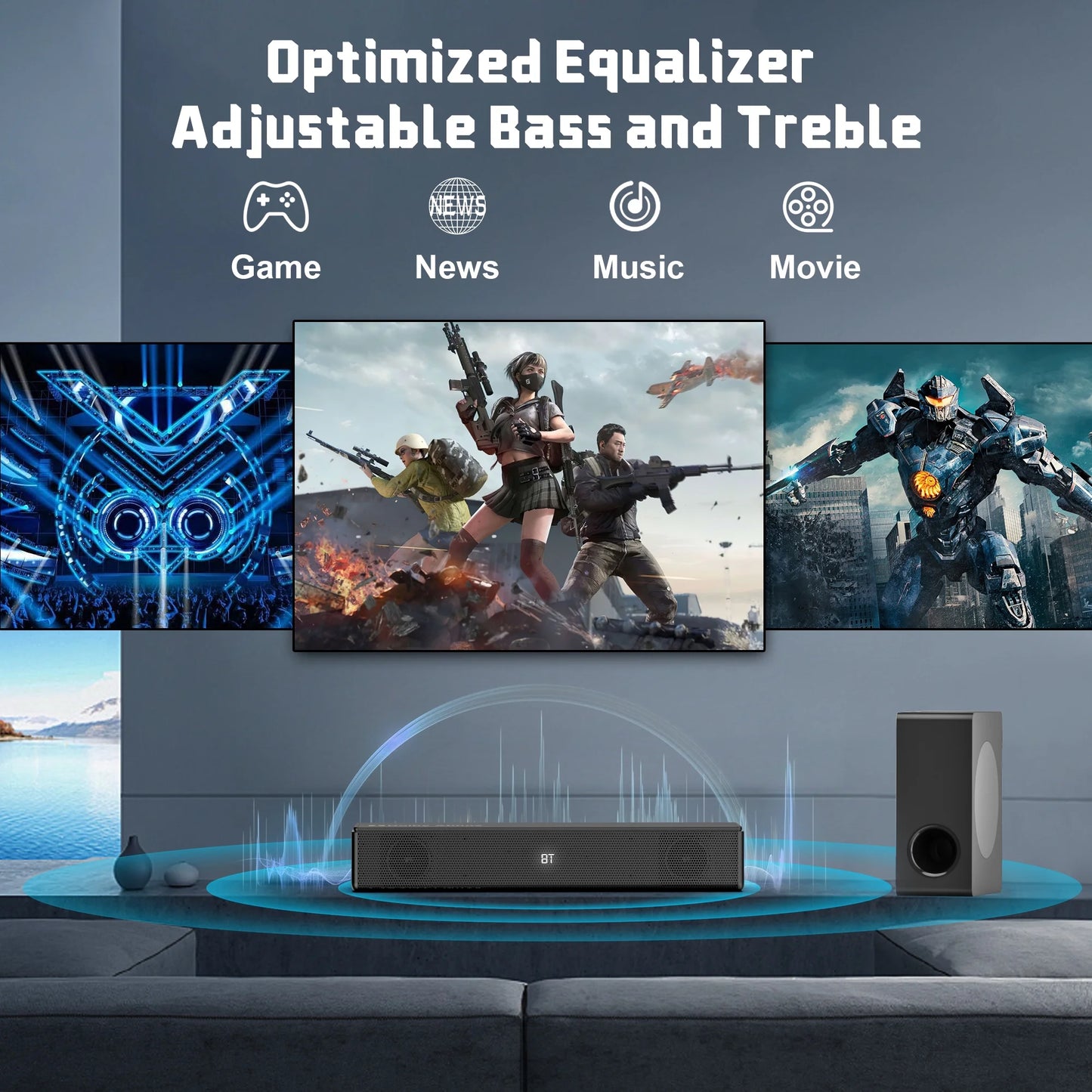 Sound Bar for TV, 200W Peak Power Dolby Atmos Soundbar with Subwoofer, 2.1 CH 3D Surround Home Audio TV Speakers with Remote Control, Bluetooth 5.3/Hdmi-Arc/Aux/Opt