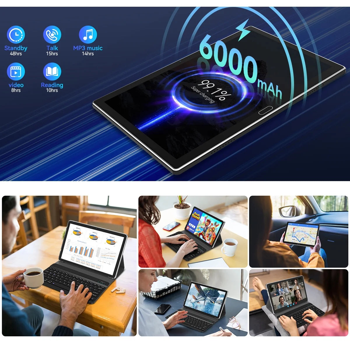Android 13 Tablet , 4GB+64GB Storage Tablet with Keyboard, Google GMS Certified, Dual 13MP+5MP Camera, Wifi, Bluetooth, IPS Full HD Display