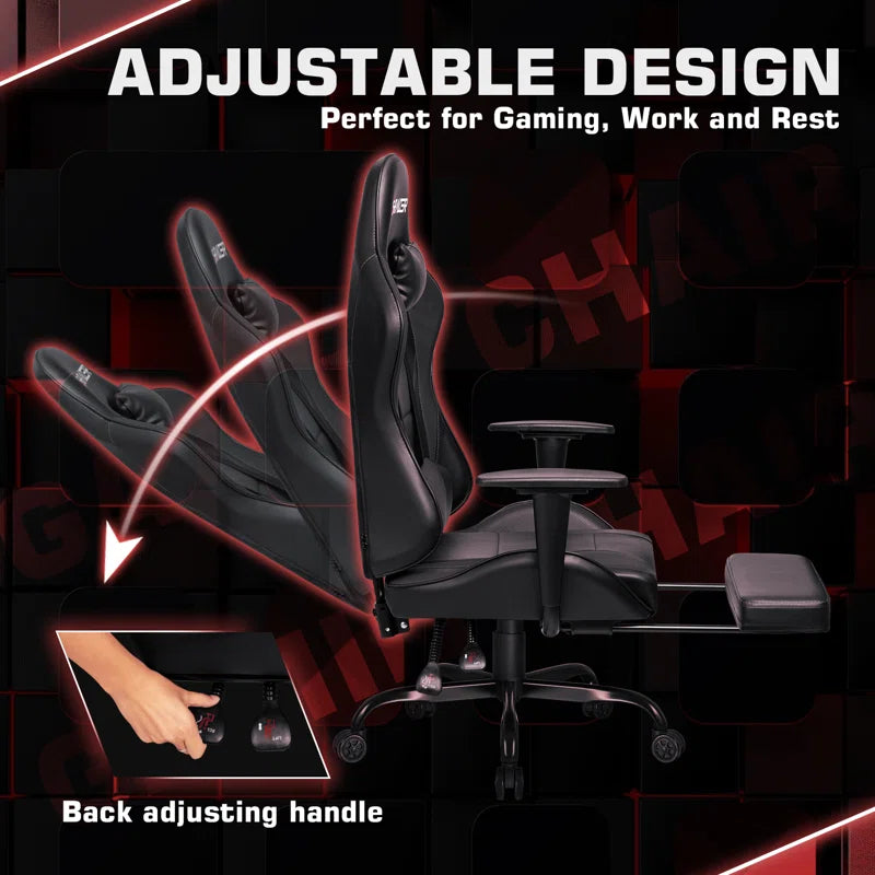 High-Back Massage Adjustable Reclining Ergonomic Faux Leather Swiveling PC & Racing Game Chair with Footrest