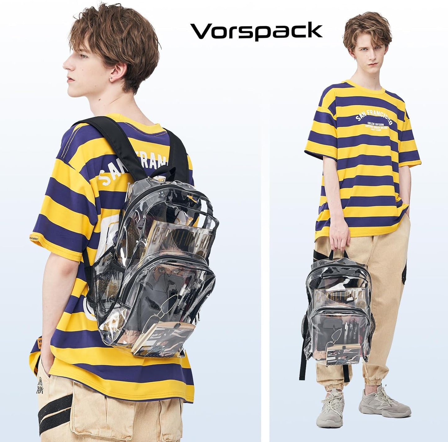 Clear Backpack Heavy Duty PVC Transparent Backpack with Reinforced Strap Stitches & Large Capacity for College Workplace Security - Black
