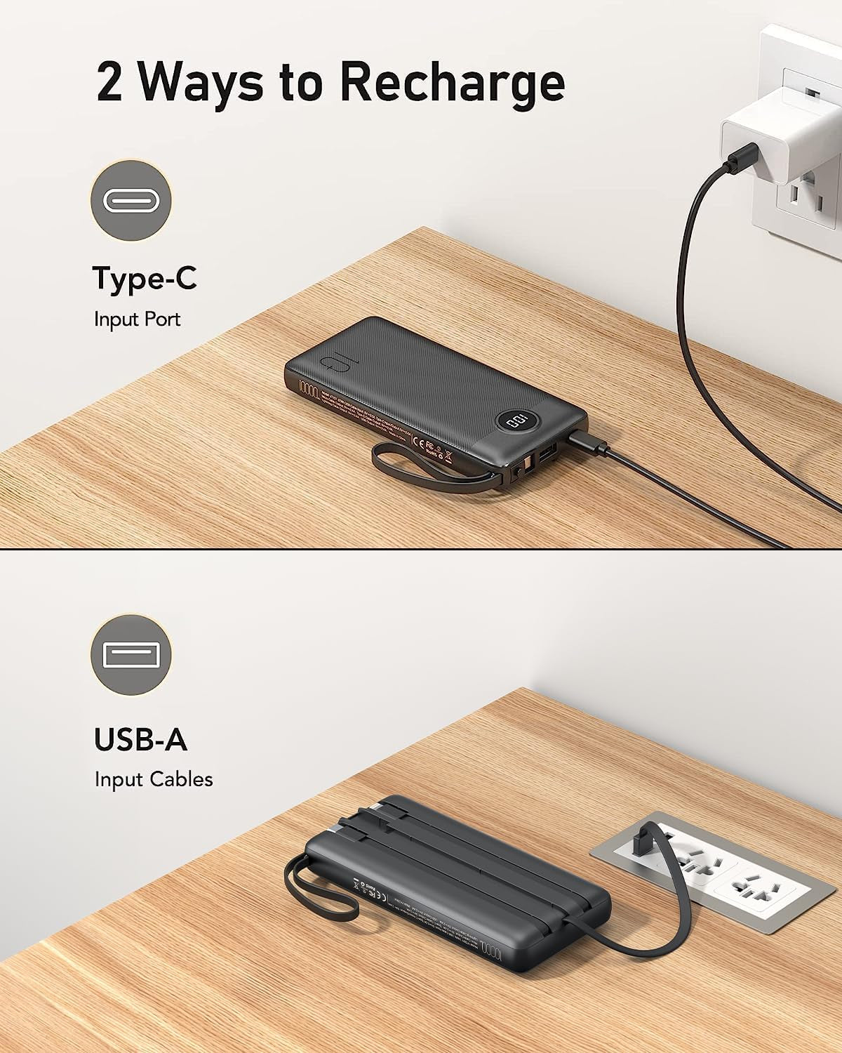 Portable Charger Built-In Cables,10000Mah Power Bank for Iphone,Fast Charge USB C Battery Pack Travel Essentials Powerbank Compatible with Iphone 17/16/15/14, Samsung S25/24, Android, Etc