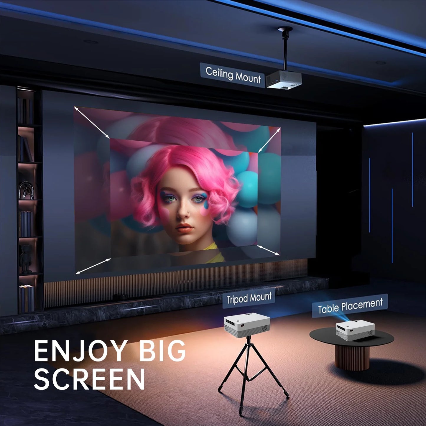 5G Wifi Projector with Bluetooth, 2024 Upgrade Native 1080P Projector for Outdoor & Camping, Wireless Mini Movie Projector Support 4K Resolution, for Home & Camping & Party