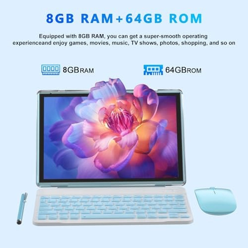 2 in 1 Tablet 10 Inch Android 14 OS Tableta, Tablets with Keyboard, Mouse,