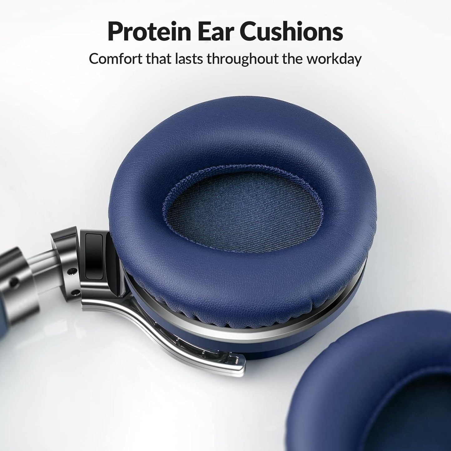 E7 Active Noise Cancelling Headphones Bluetooth Headphones with Microphone Deep Bass Wireless Headphones over Ear, Comfortable Protein Earpads, 30 Hours Playtime for Travel/Work, Navy