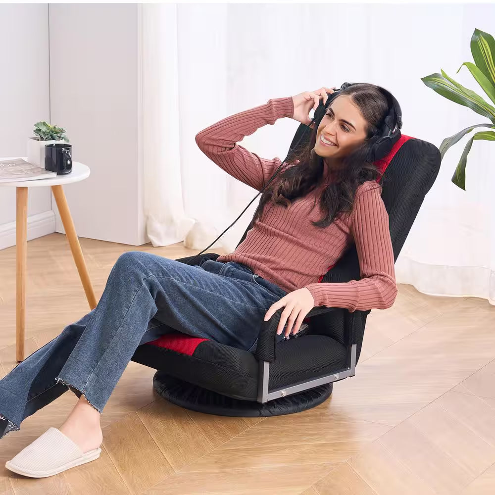Swivel Floor Gaming Chair, 360° Rotating Floor Chair with 6 Adjustable Position Folding Backrest and Lumbar Black