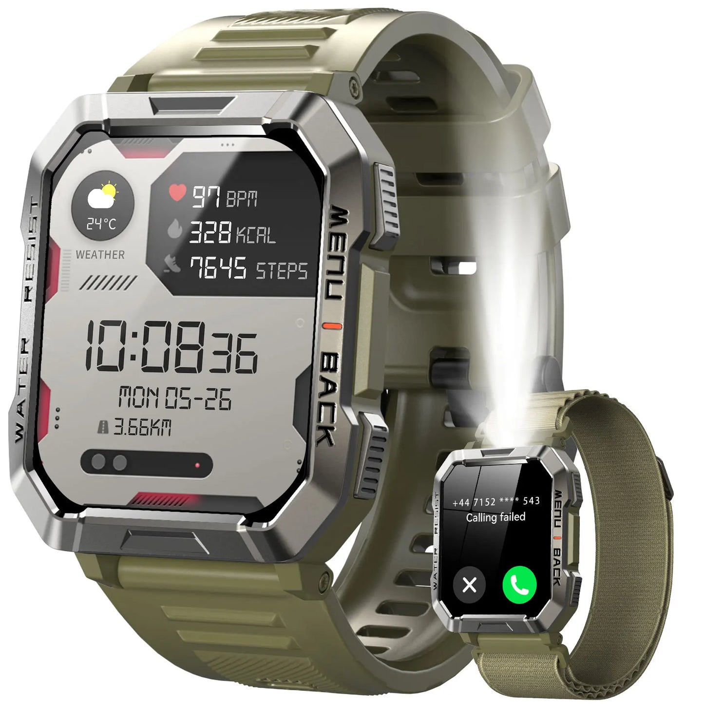 New Smart Watch 2.01'' HD Display Outdoor Men'S Watches with Emergency Lighting Bluetooth Call Waterproof Smartwatch