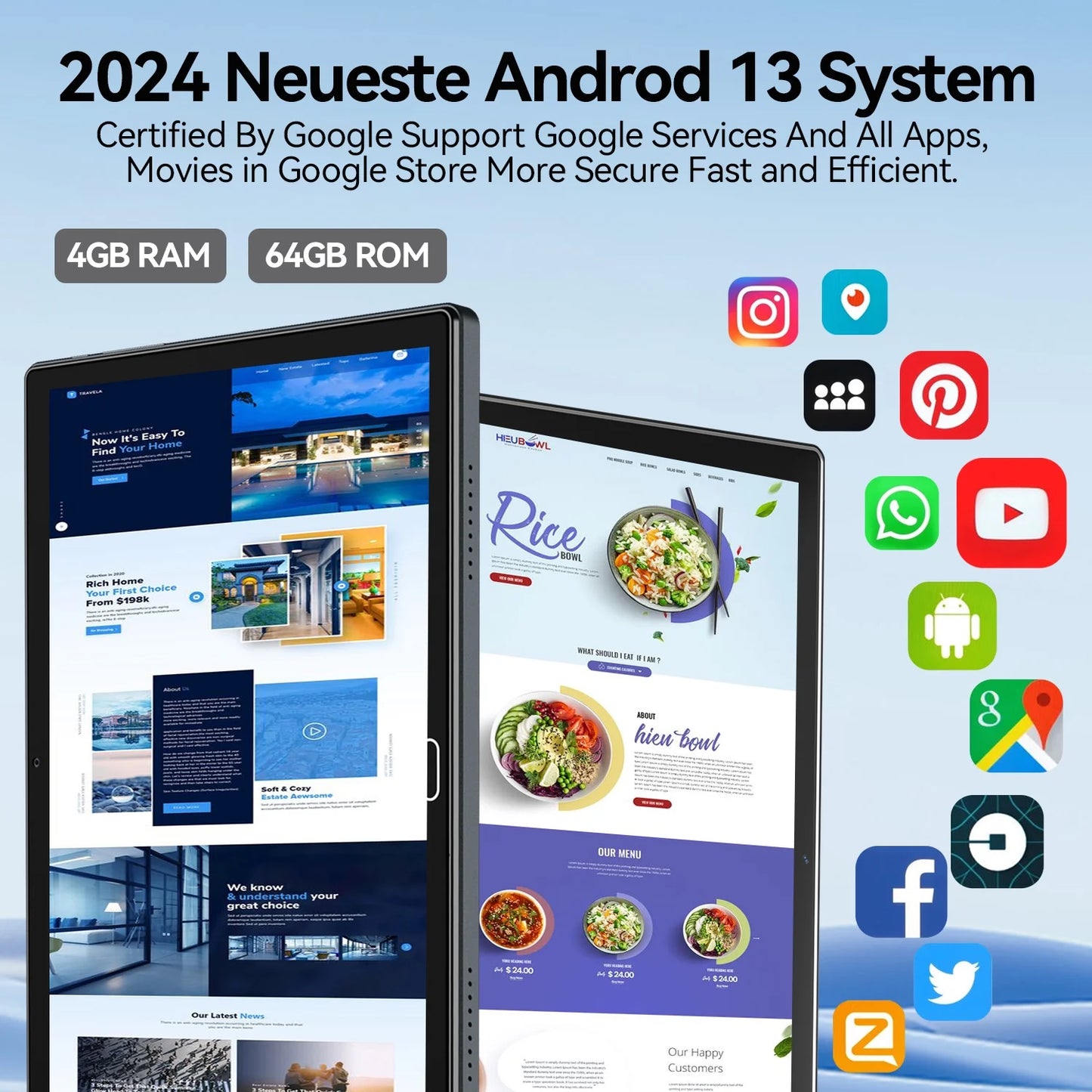 Android 13 Tablet , 4GB+64GB Storage Tablet with Keyboard, Google GMS Certified, Dual 13MP+5MP Camera, Wifi, Bluetooth, IPS Full HD Display