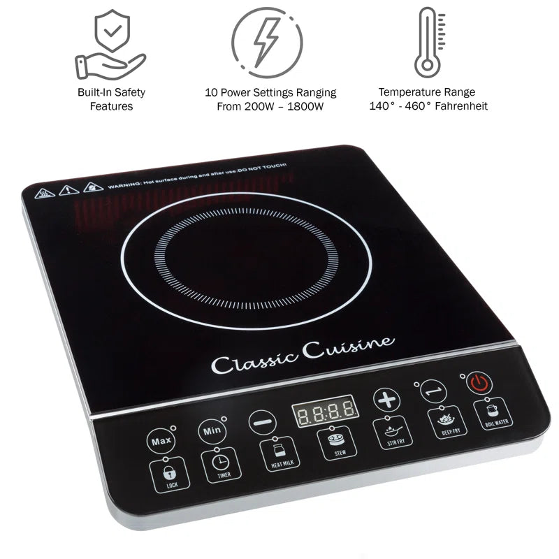 Induction Cooktop - Multifunctional 1800W Electric Stove Top - Hot Plate with Built-In Safety Tools and 10 Power Settings