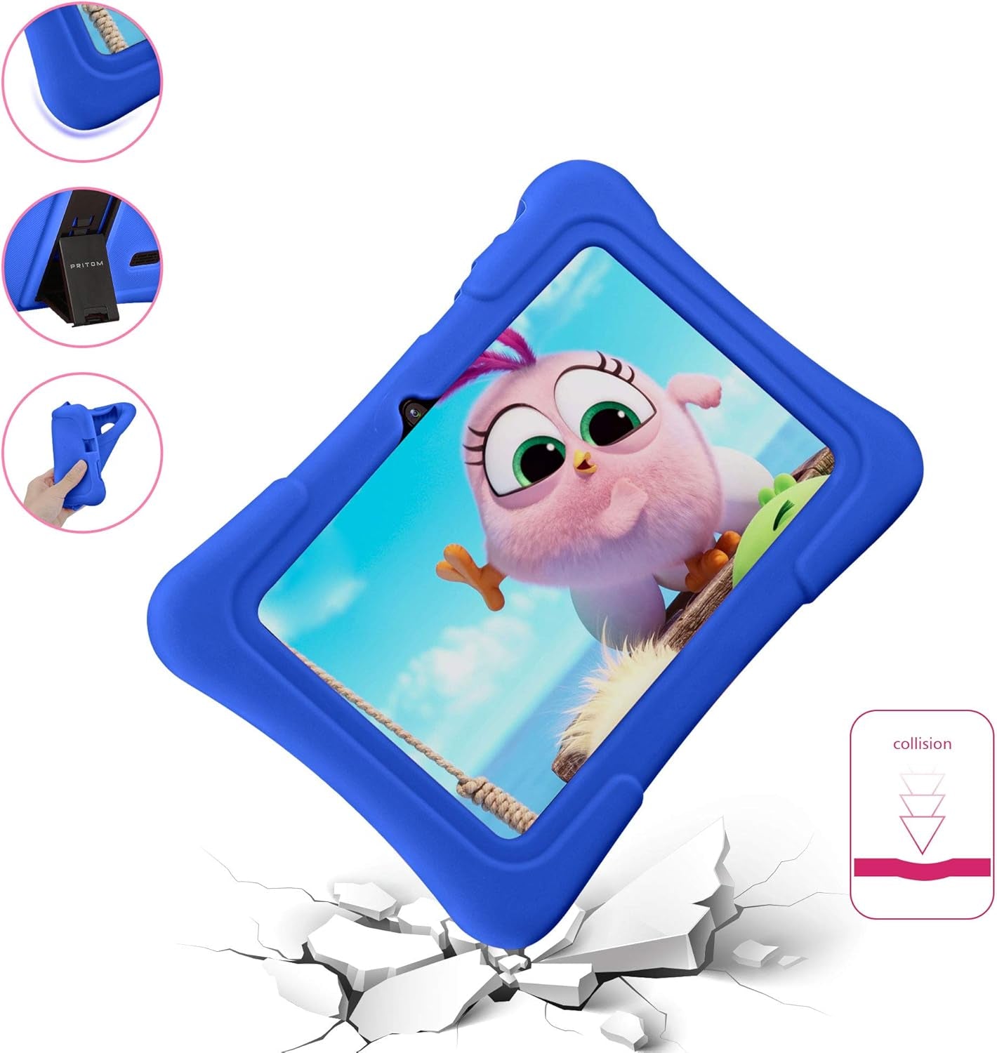 7 Inch Kids Tablet, Quad Core Tablet Android, 32 GB ROM, Wifi, Bluetooth, Dual Camera, Educationl, Games, Parental Control, Kids Software Pre-Installed with Kids-Tablet Case, Blue