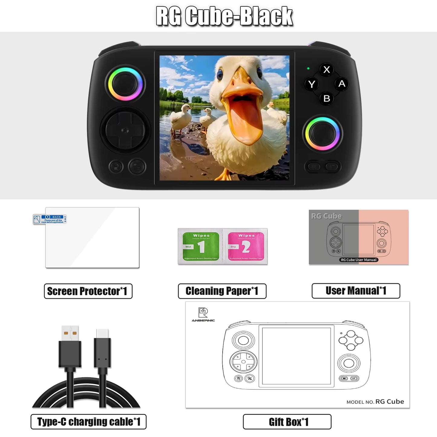 Rgcube Handheld Game Console Android 13 Game Player 3.95" IPS Screen Unisoc T820 RGB Lighting RG Cube Dual High-Speaker