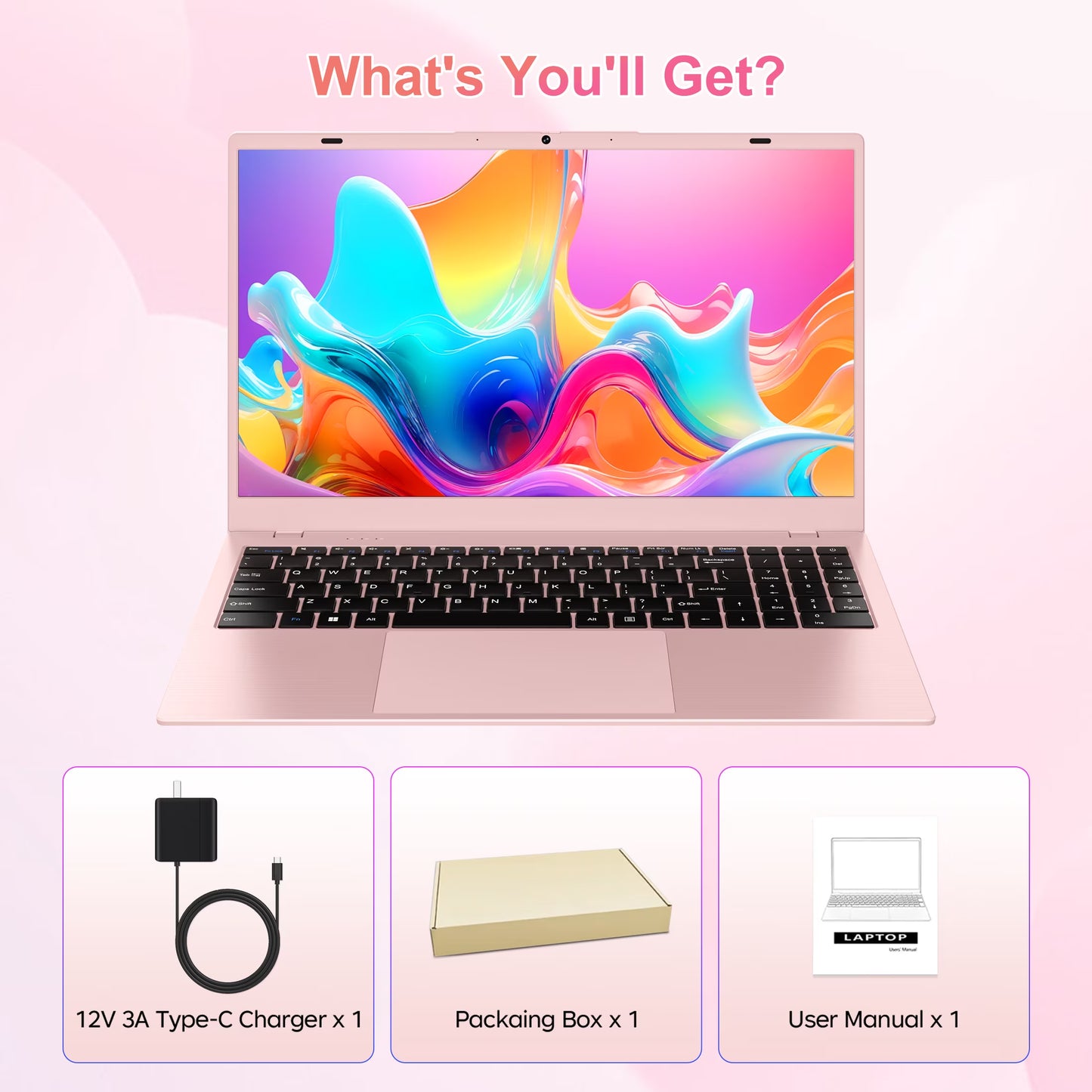 15.6" Pink Laptop Computer, 16GB RAM 512GB SSD, Intel 6500Y (Up to 3.4Ghz) with Office 2024, Windows 11 Pro Laptop, IPS FHD Display, Notebook PC for Business, Student, Office