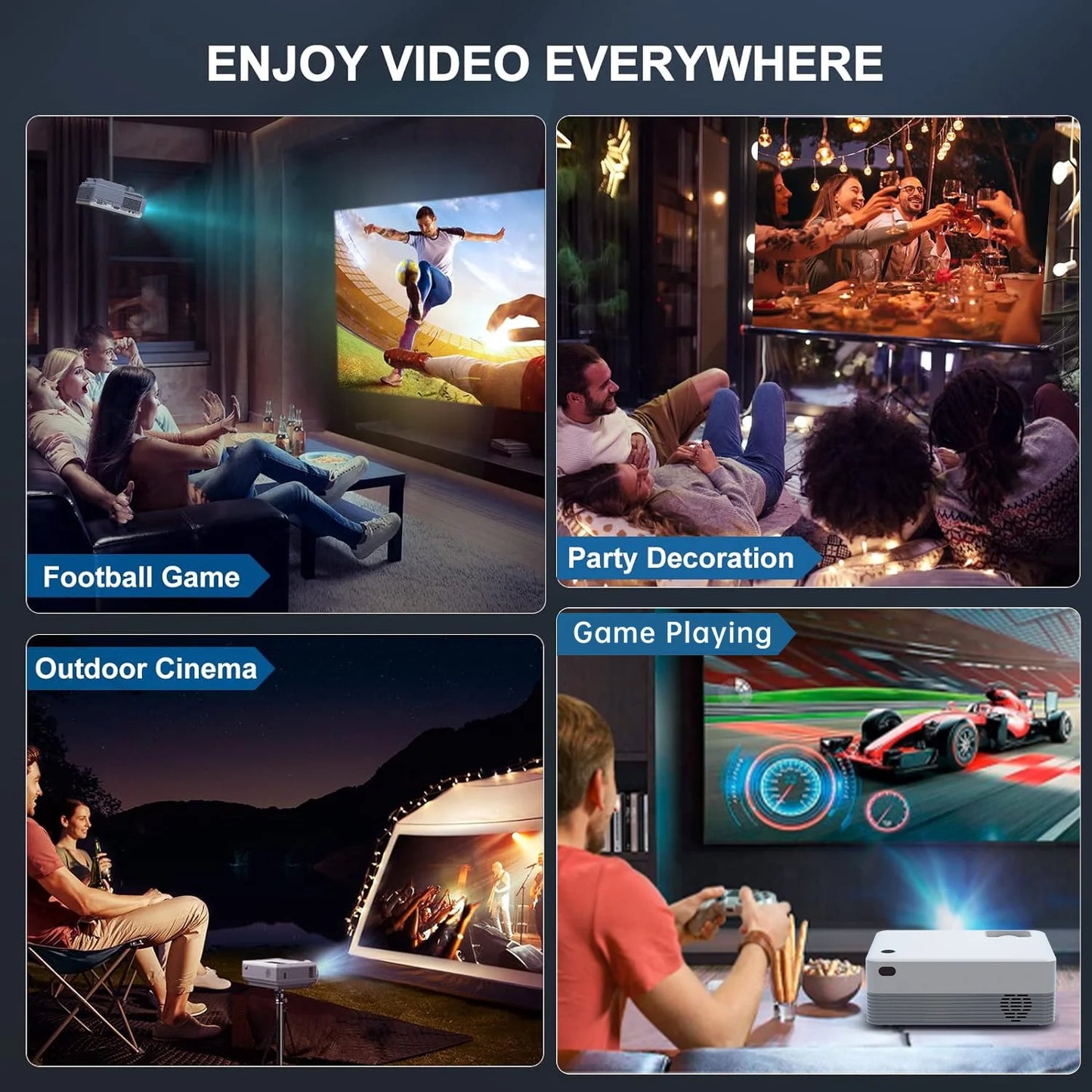 5G Wifi Projector with Bluetooth, 2024 Upgrade Native 1080P Projector for Outdoor & Camping, Wireless Mini Movie Projector Support 4K Resolution, for Home & Camping & Party