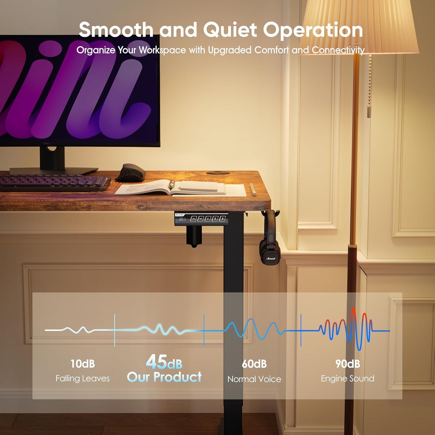 55" Electric Standing Desk,Height Adjustable Home Office Sit Stand up Computer PC Table,Tall Standup Workstation, Gaming Writing Study Bedroom Rising Desks,Brown