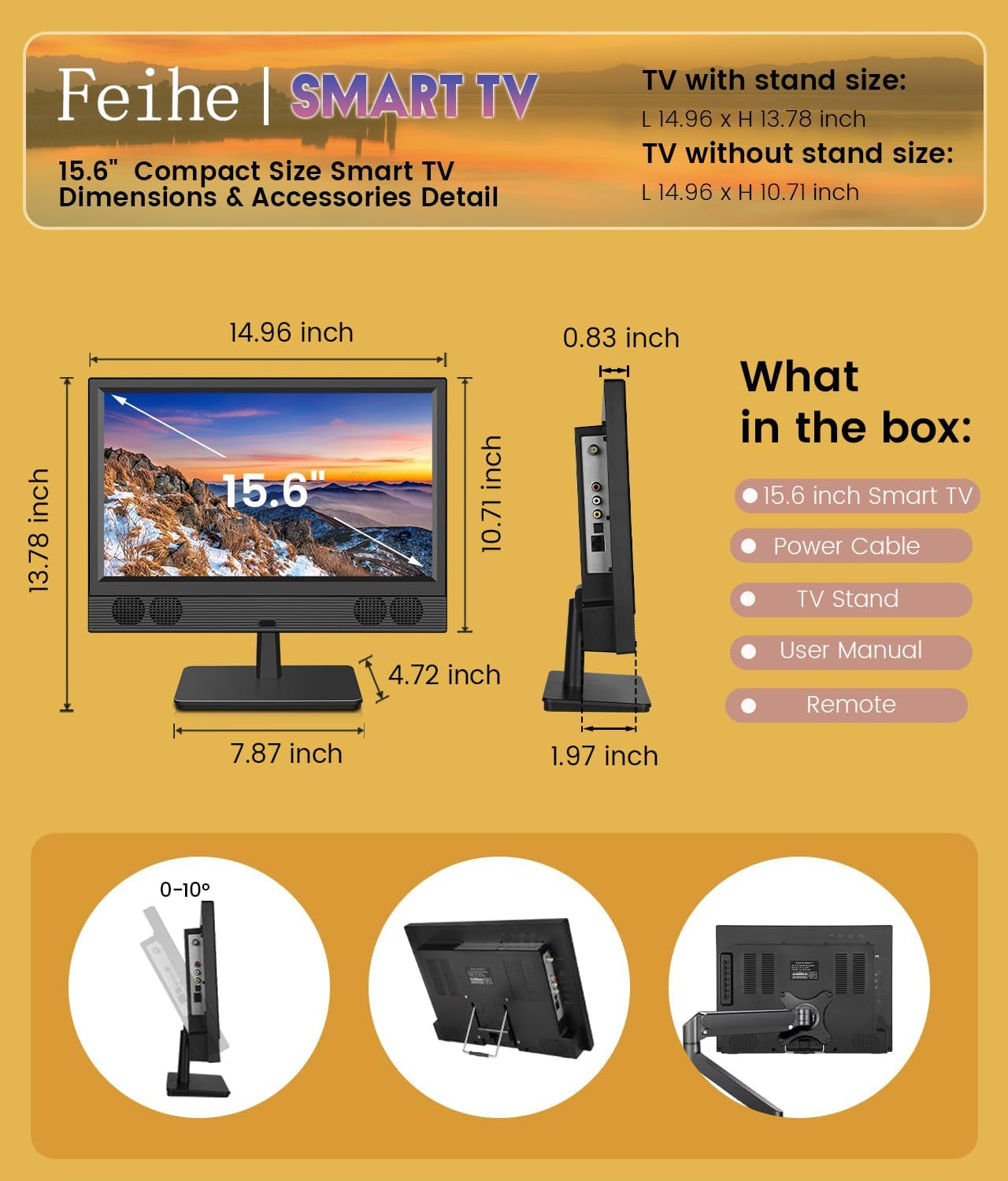 15.6 Inch Small Smart TV - Full HD 1080P Compact Flat Screen Smart Television with Wi/Fi, Bluetooth, Voice Remote for Kitchen, Bedroom, RV