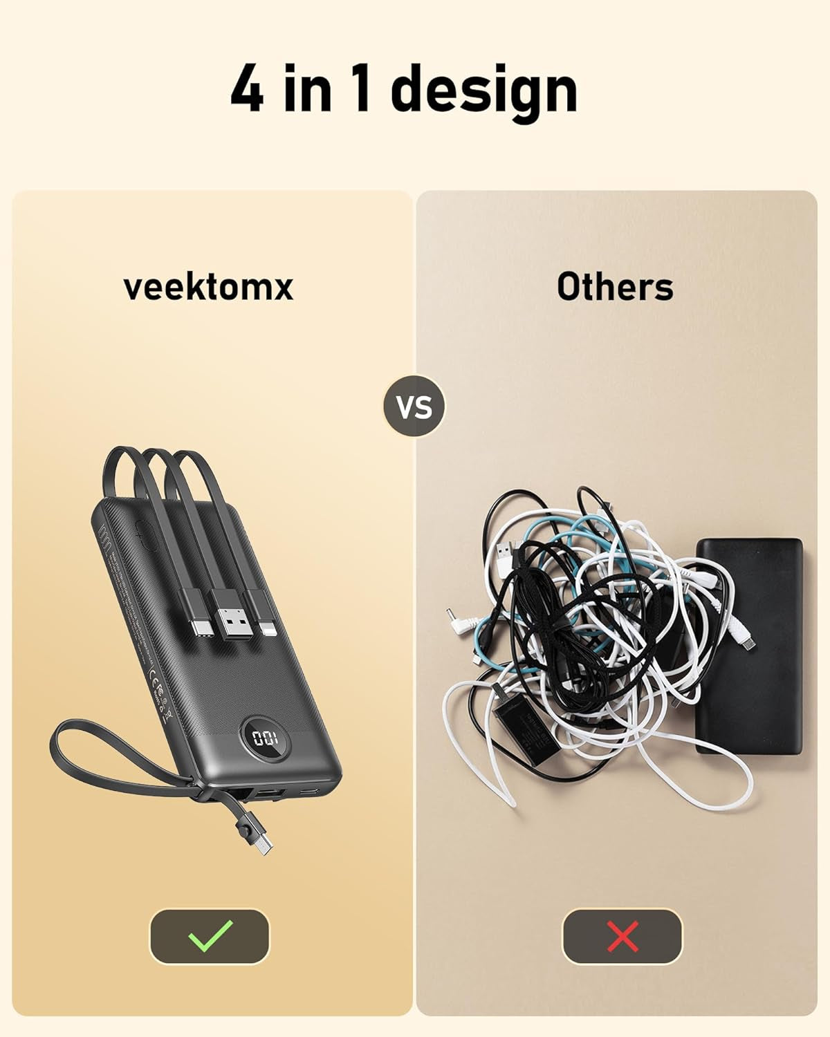 Portable Charger Built-In Cables,10000Mah Power Bank for Iphone,Fast Charge USB C Battery Pack Travel Essentials Powerbank Compatible with Iphone 17/16/15/14, Samsung S25/24, Android, Etc