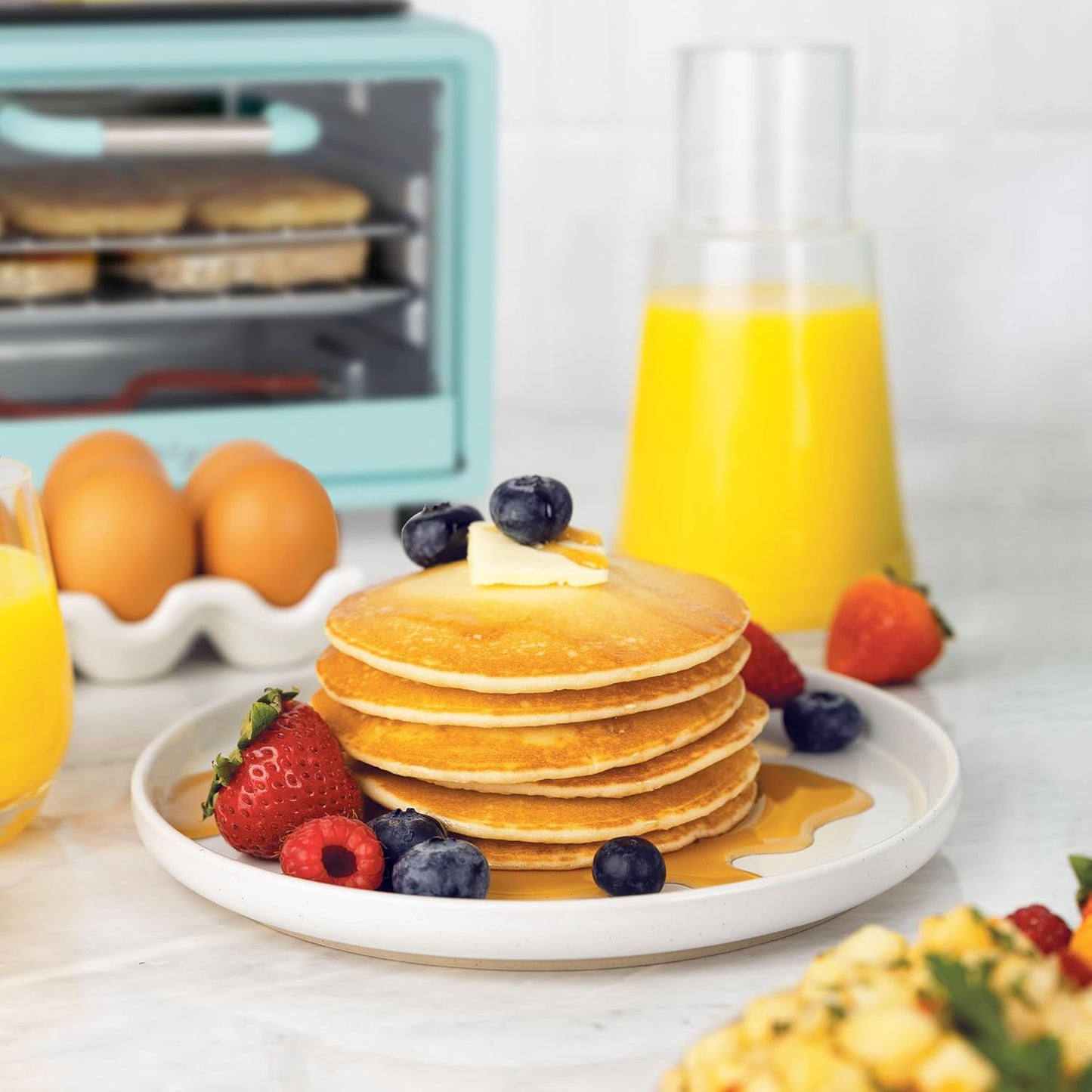3-In-1 Retro Breakfast Station - Includes 5 (4 Oz) Cup Coffee Maker, Non-Stick Ceramic Griddle, and 4-Slice Toaster Oven - Built-In Timer, Reusable Coffee Filter, Space-Saving Design - Aqua
