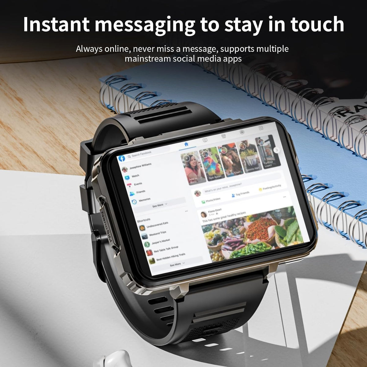 4G SIM Card Smart Watch, 6GB+128GB Android Smartwatch Phone Call, 2.4" Large Screen Sport Watch 1500Mah Dual Camera Wifi Bluetooth GPS Smart Watches for Men