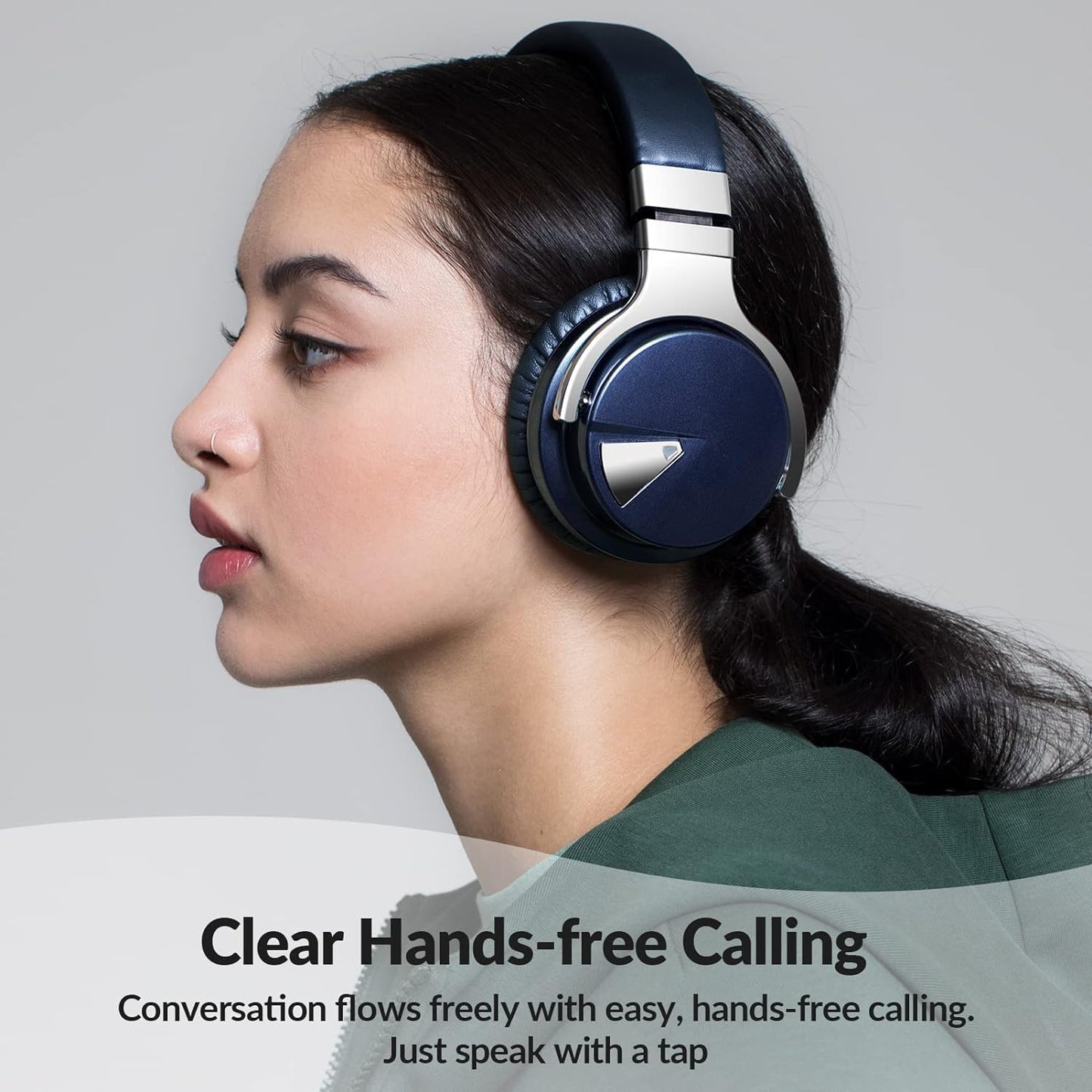 E7 Active Noise Cancelling Headphones Bluetooth Headphones with Microphone Deep Bass Wireless Headphones over Ear, Comfortable Protein Earpads, 30 Hours Playtime for Travel/Work, Navy