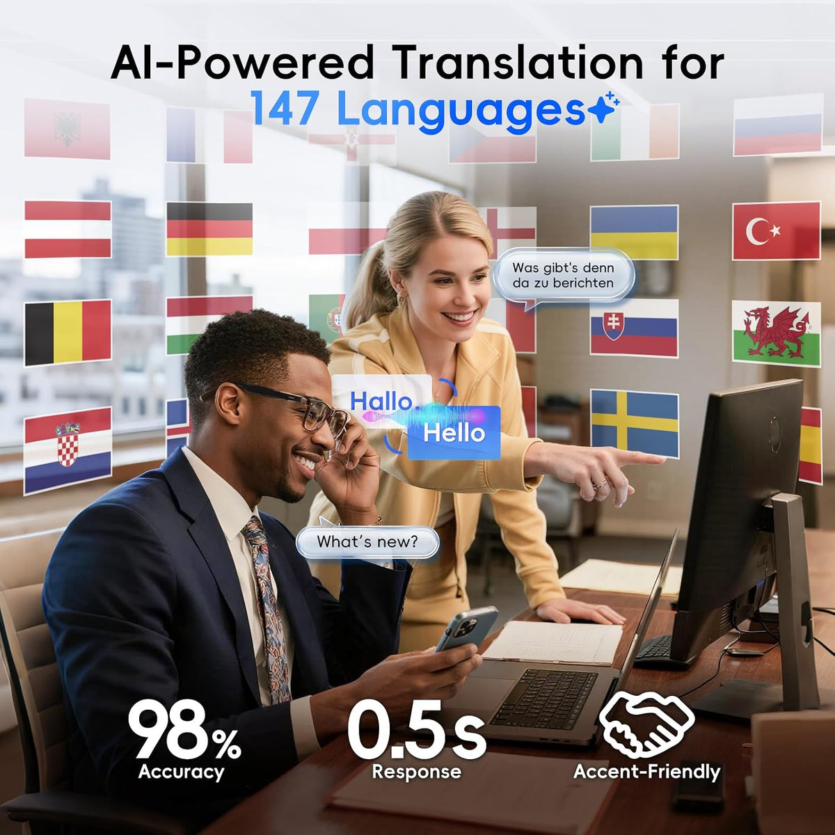 AI Glasses, Smart Glasses Powered by Chatgpt, Real-Time AI Translation
