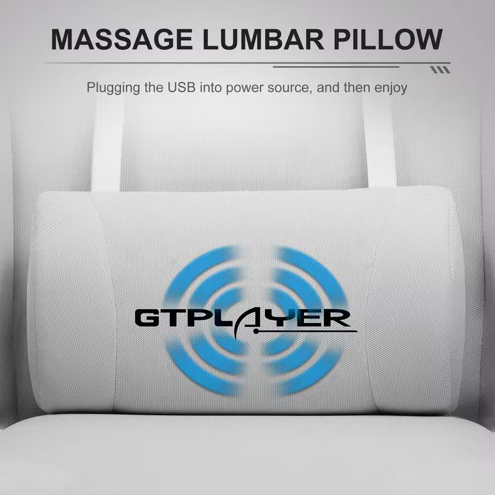 Fabric Gaming Chair Adjustable Height Computer Chair Light Gray Game Chair with Footrest, Headrest