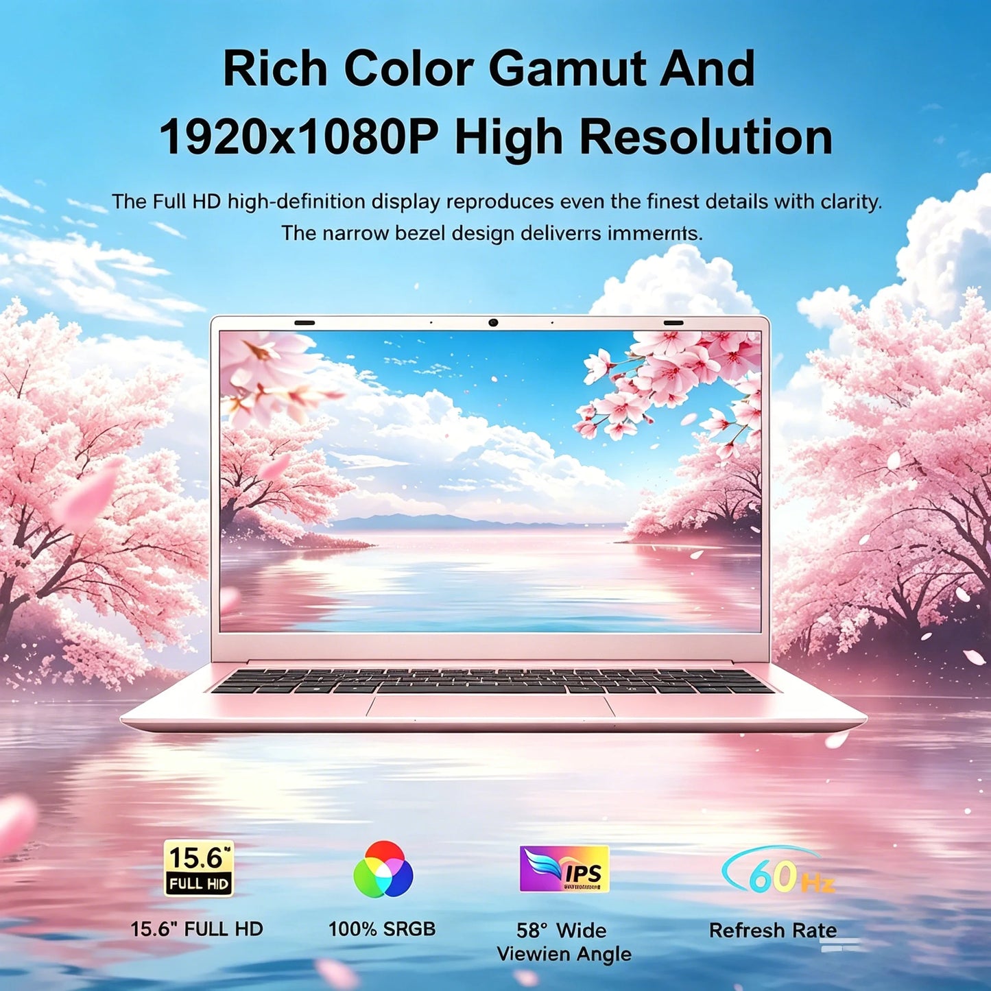 15.6" Pink Laptop Computer, 16GB RAM 512GB SSD, Intel 6500Y (Up to 3.4Ghz) with Office 2024, Windows 11 Pro Laptop, FHD Display, Wifi5 BT5.0 for Business, Student, Office