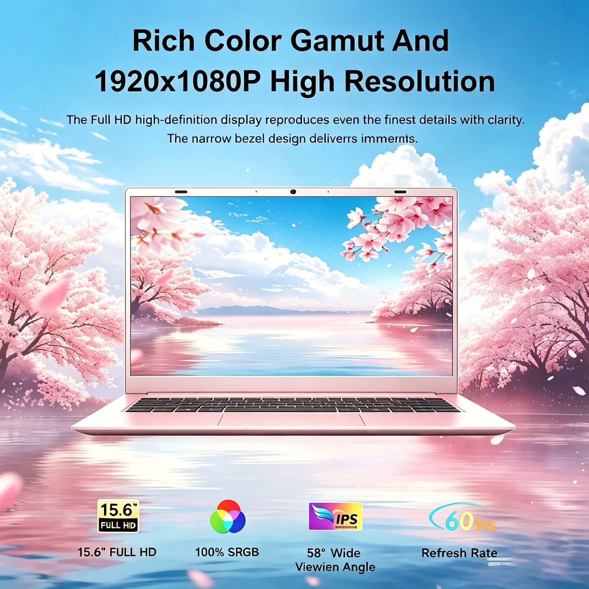 15.6" Pink Laptop Computer, 16GB RAM 512GB SSD, Intel 6500Y (Up to 3.4Ghz) with Office 2024, Windows 11 Pro Laptop, FHD Display, Wifi5 BT5.0 for Business, Student, Office