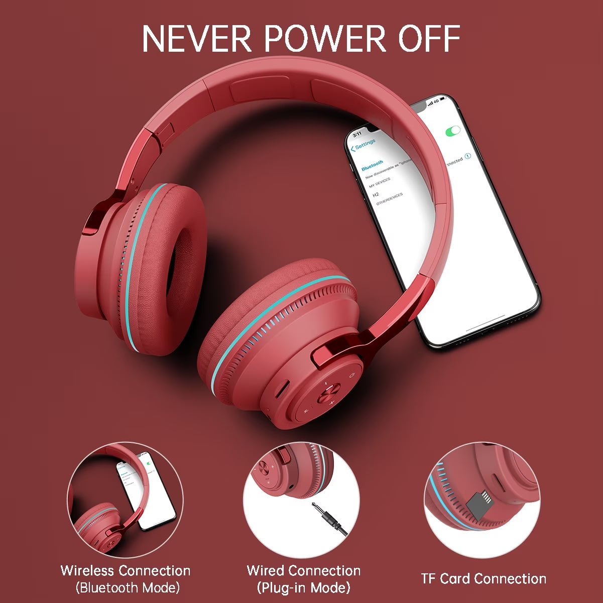 Wireless On-Ear Headphones, Upgraded Bass Hifi Stereo, Foldable and Wireless Wired Mode, Noise Isolating Over-Ear Headphones with Mic and Volume Control for Computer Laptop Mobile
