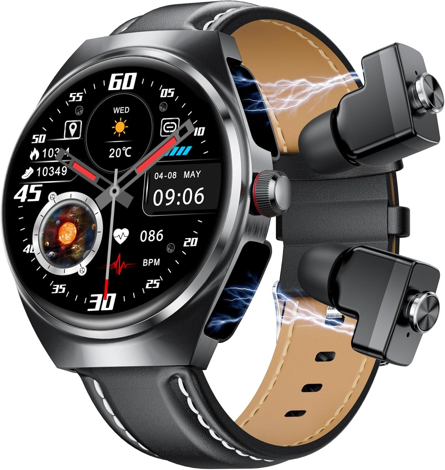 Smart Watch with Earbuds for Android Iphone,Round 1.53”HD Big Screen (Make/Answer Calls) Fitness Tracker,All-In-One Smartwatches Long Time Standby TWS Music Watch for Men Women