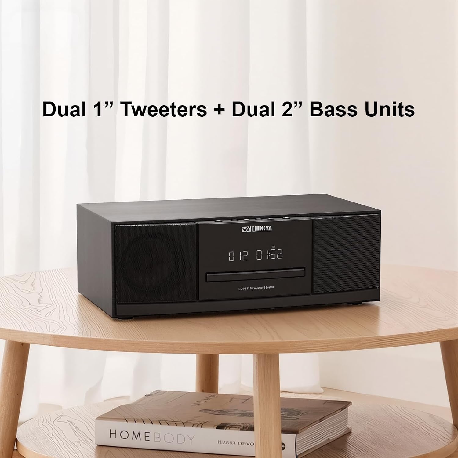Bluetooth CD Player for Home Stereo System with FM Radio, Remote Control | 36W RMS Clear Stereo Sound, USB/AUX Input, Retro Wooden Design, Ideal Gift for Seniors & Music Lovers (No Clock or Alarm)