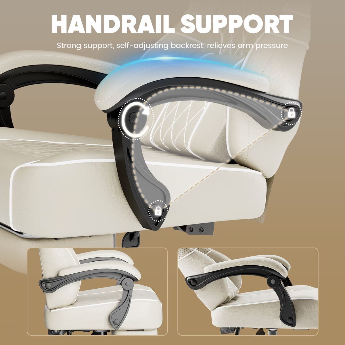 Gaming Chair for Adults, Ergonomic Gamer Chair with Footrest and Massage Lumbar Cushion, High Back Swivel Comfortable Video Game Chair, Adjustable Height Computer Office Chair, Beige