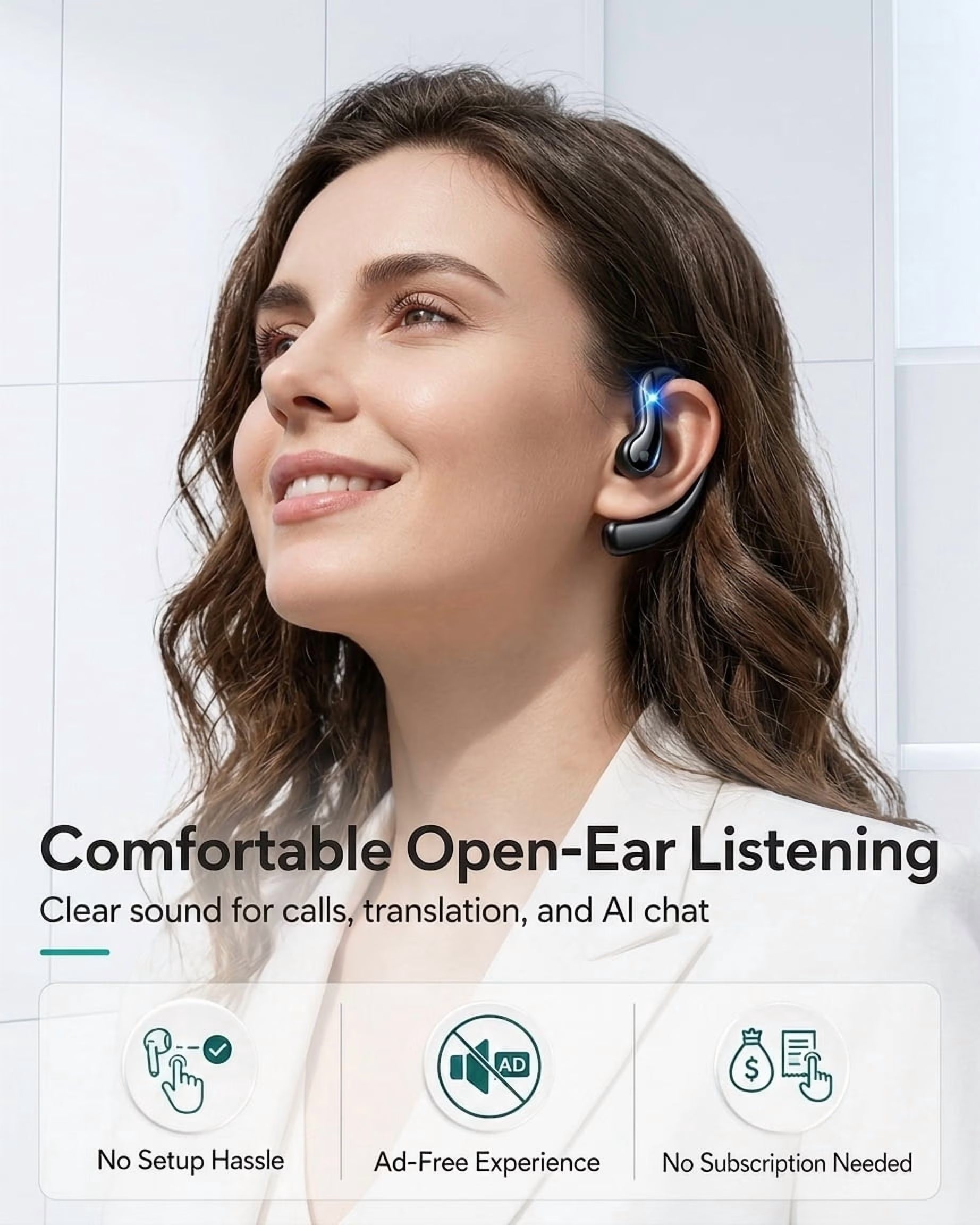 AI Translation Earbuds Real Time, 164 Language Translator Earbuds, 4-In-1 Bluetooth Earbuds Pro, Open-Ear Translator Headphones with No Subscription , 60H Playtime for Travel Work Learning