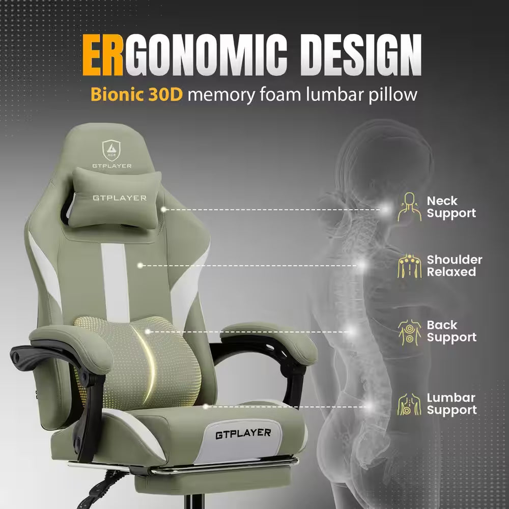 Breathable Fabric Computer Chair with Footrest and Pocket Spring Cushion Ergonomic Gaming Chair, Green