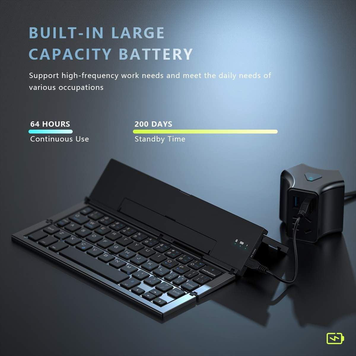 Foldable Bluetooth Keyboard Portable Folding Wireless Keyboard with Portable Pocket Size, Aluminum Alloy Housing for Iphone,Ipad, Tablet,Laptops and Smartphones (Black)