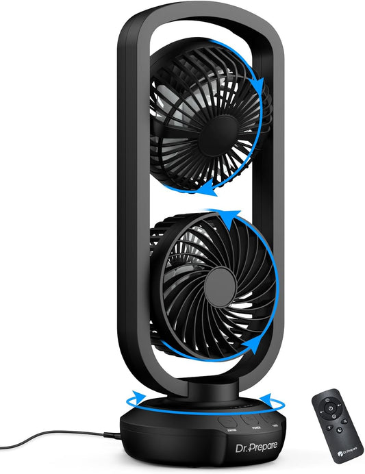 Small Tower Fan Oscillating Table Fans with 270° Tilt, 105° Oscillating, 3 Speeds and 3 Auto-Off Timer, Portable USB Powered Desk Fan for Bedroom Office Home Desk, Powerful Airflow 15 Inch
